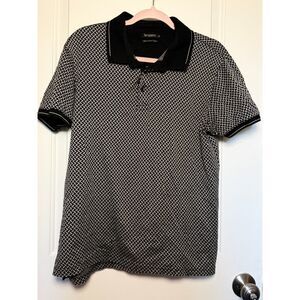 Templeton XL Mercerised Cotton Black White Basketweave Geometric Knit Polo Shirt